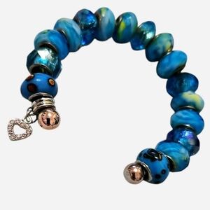 Y2K Vintage Blue Glass & Silver Charm Bracelet